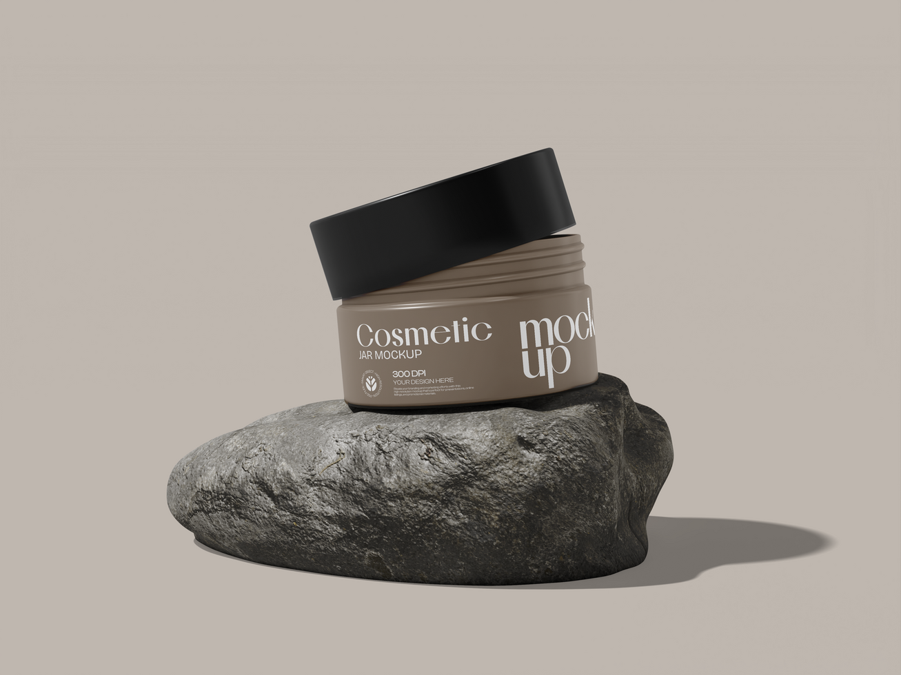 Cosmetic Jar on a Rock Mockup psd