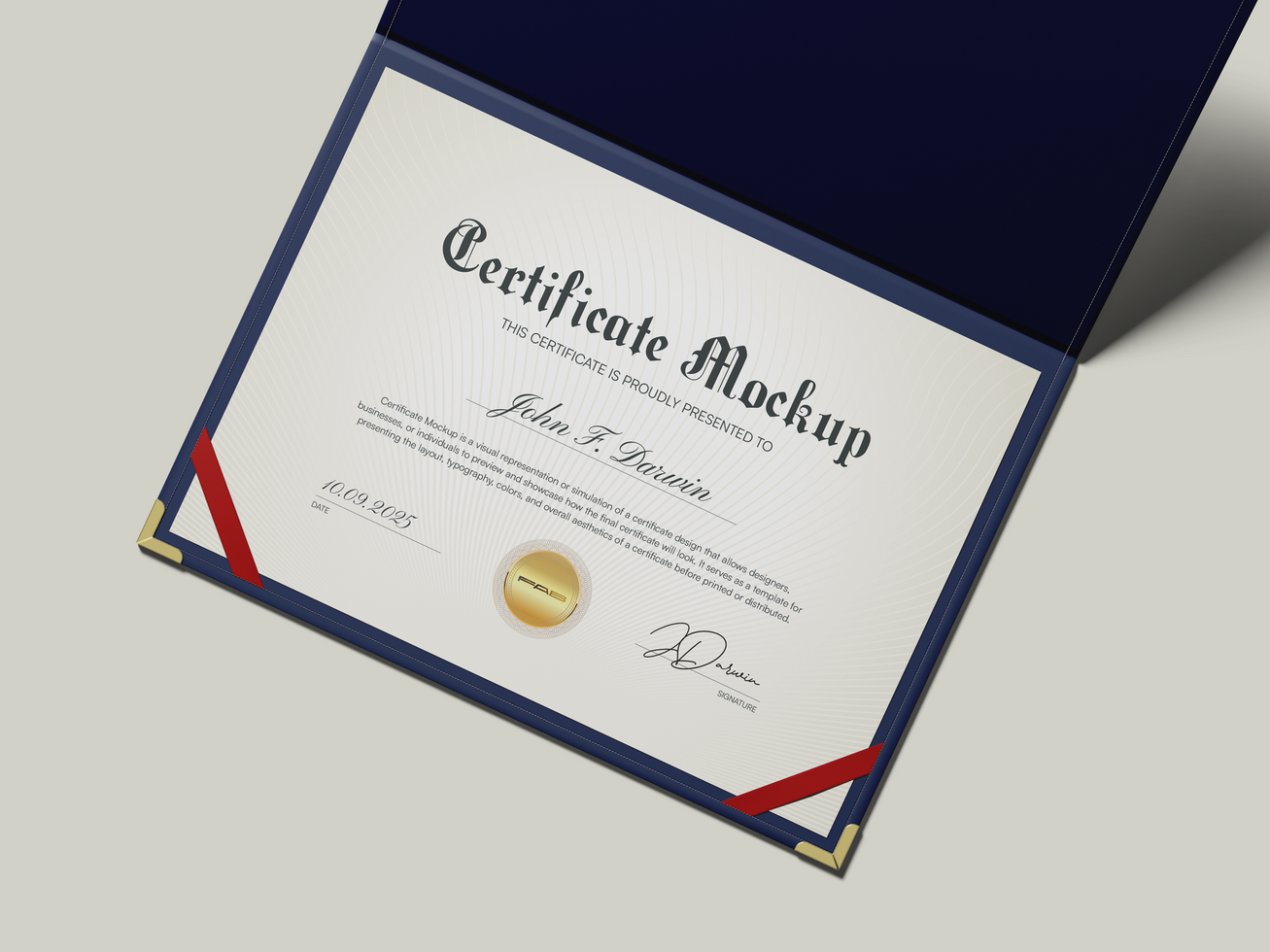 Certificate Degree Mockup 3D Render with Case psd