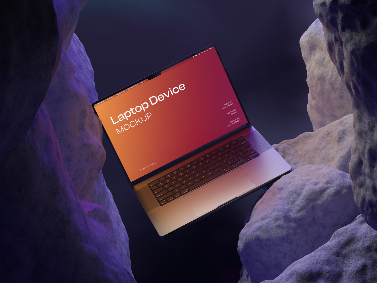Web with Stone Mockup 3D Render psd