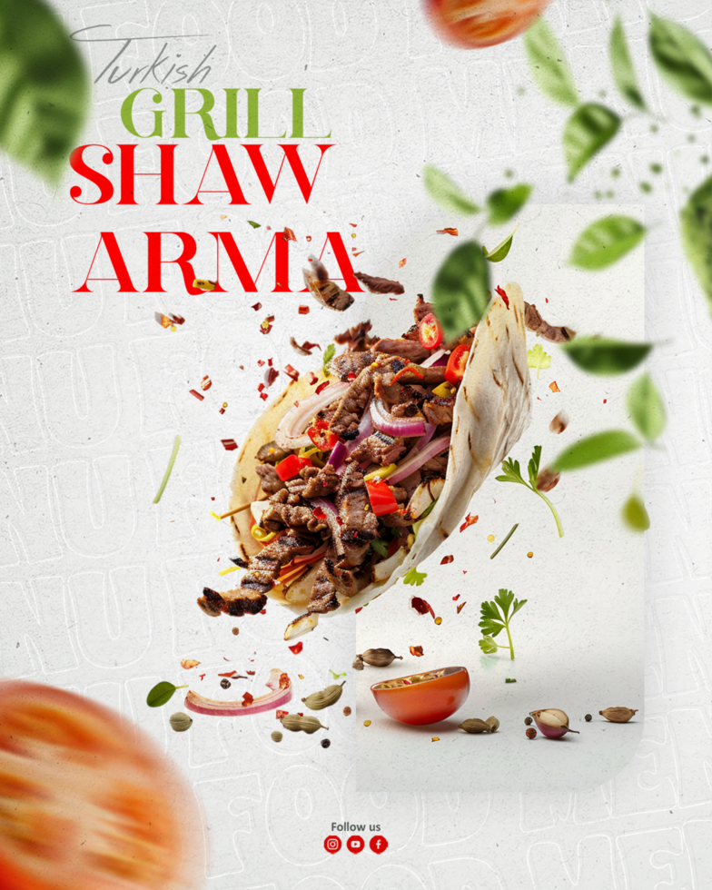 Grill Shawarma and food menu social media Post design template psd