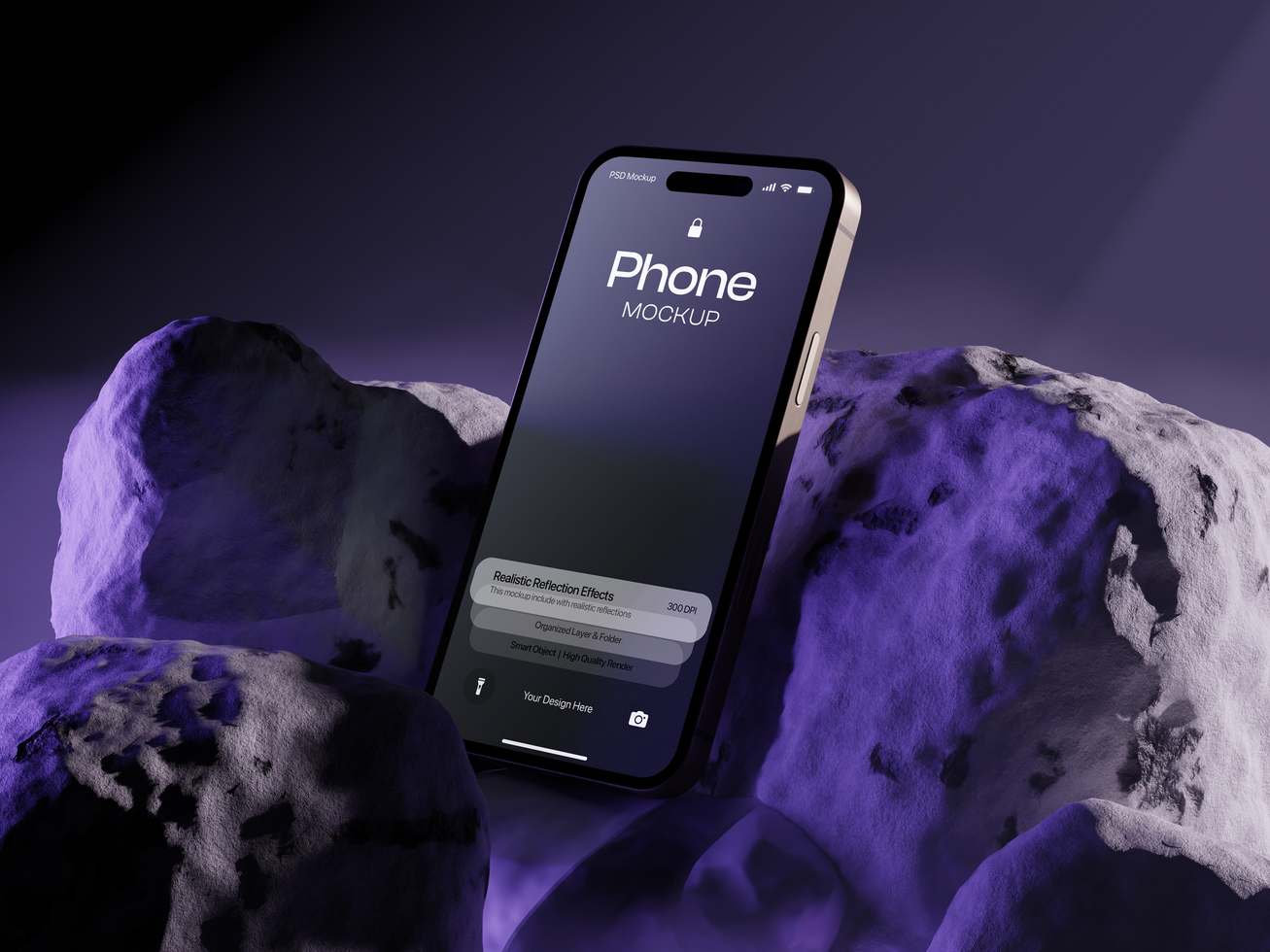 App with Stone Mockup 3D Render psd