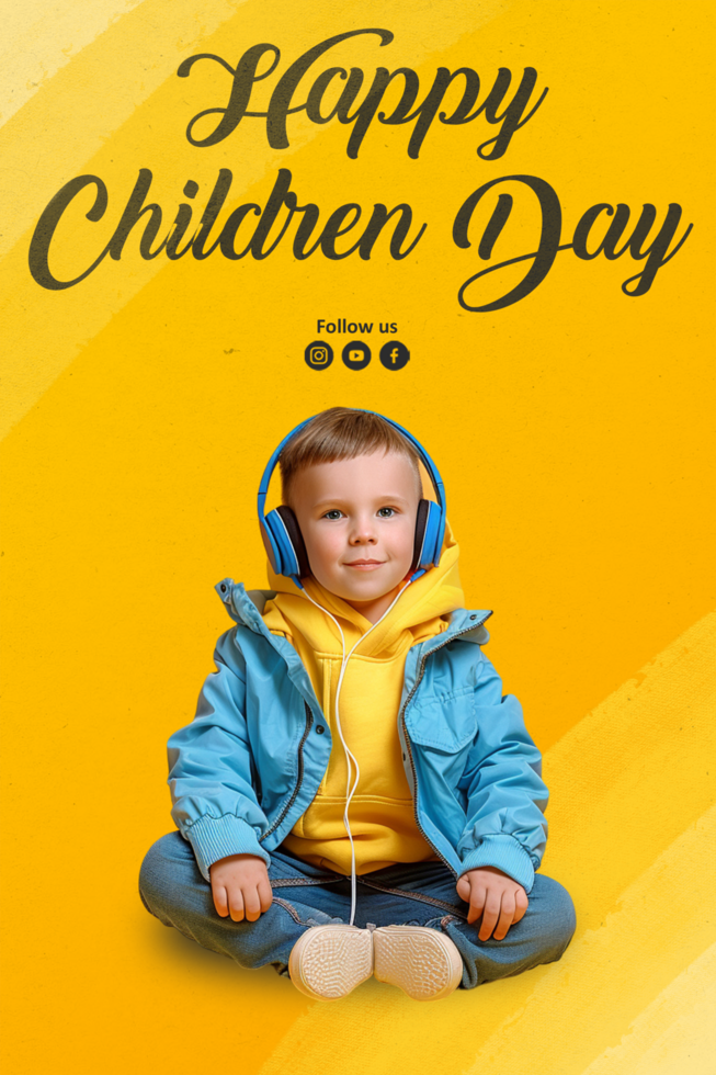 Happy children day social media post or children day editable banner design template psd