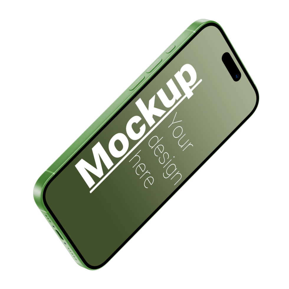 Mockup of green phone in isometry on transparent background psd