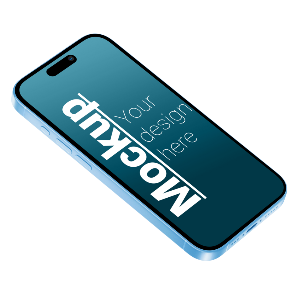 Isometric View of Phone Mockup on Transparent Surface psd