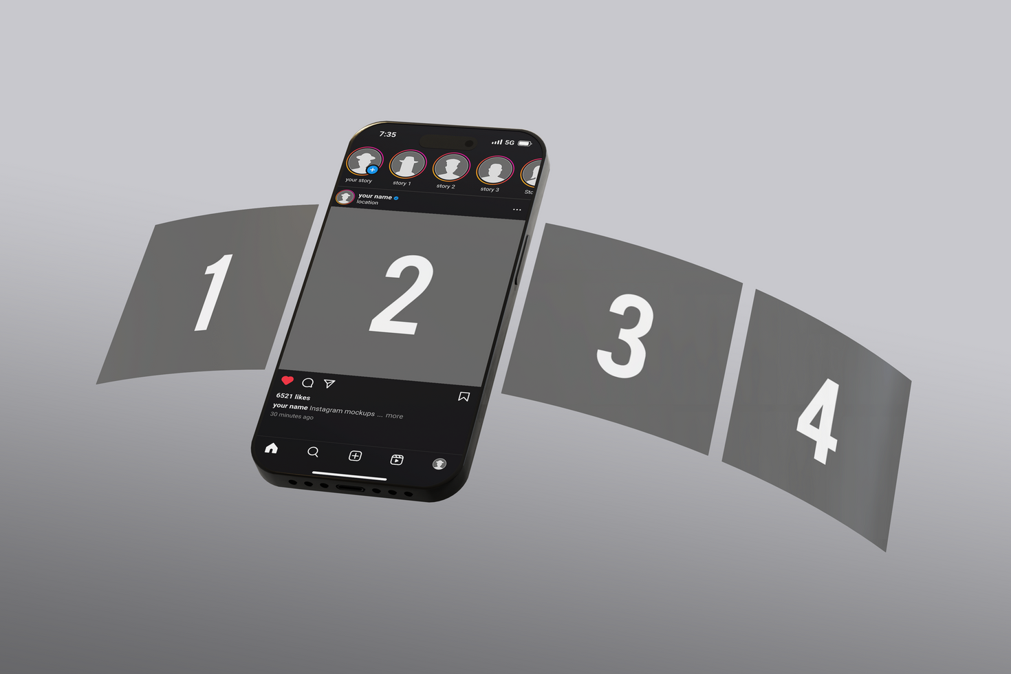 Social Media Carousel Mockup floating at isolated background psd