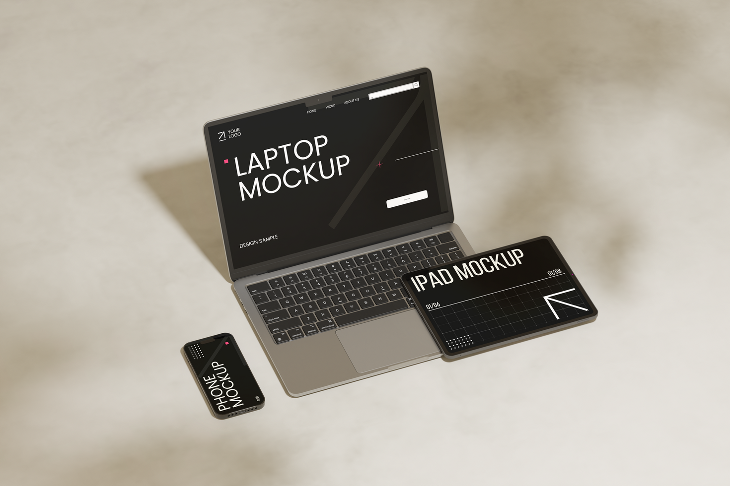side top view of Multi Device Mockup psd