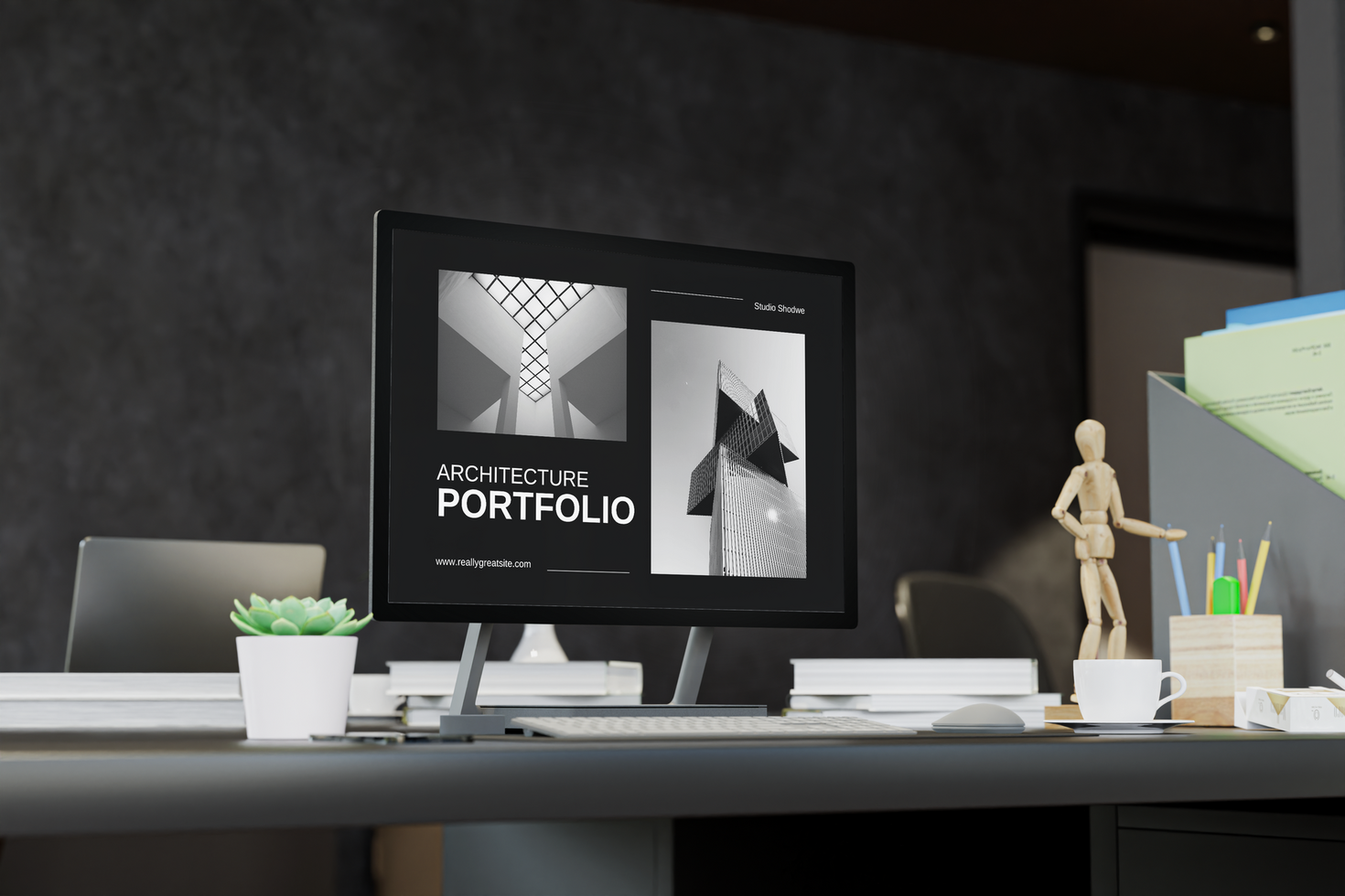 Monitor Screen Mockup above table psd