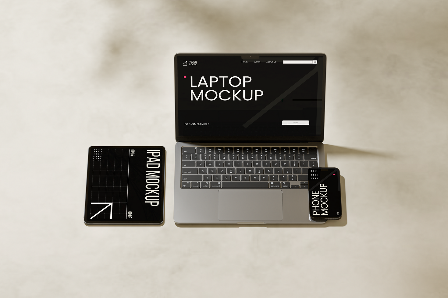 Multi Device Mockup view from above psd