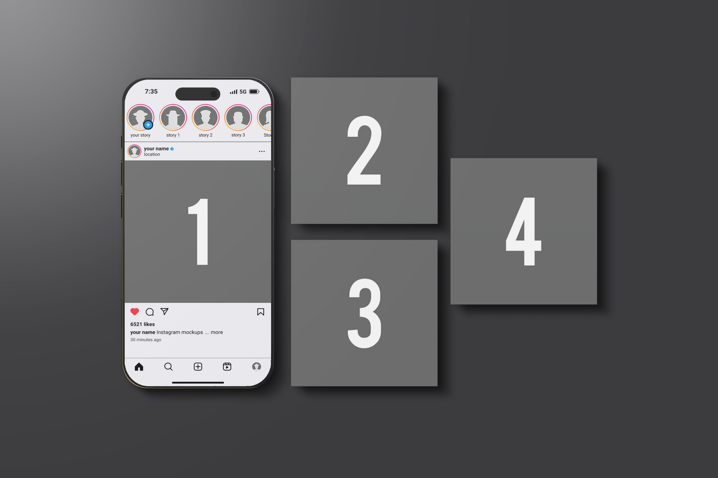 isolated Social Media Carousel Mockup view from above psd
