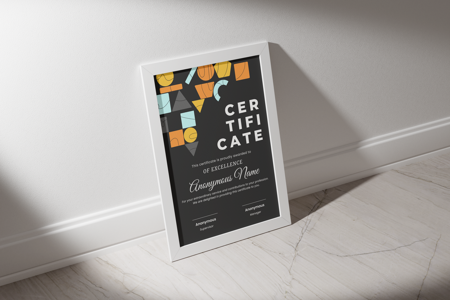 Certificate Frame Mockup at white wall psd