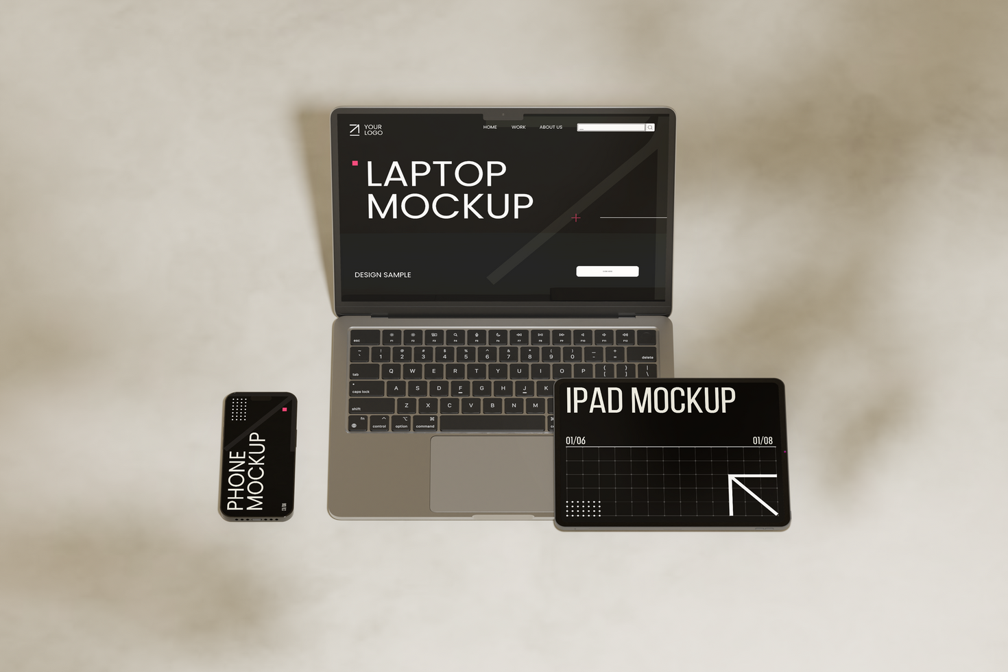 top view Multi Device Mockup psd