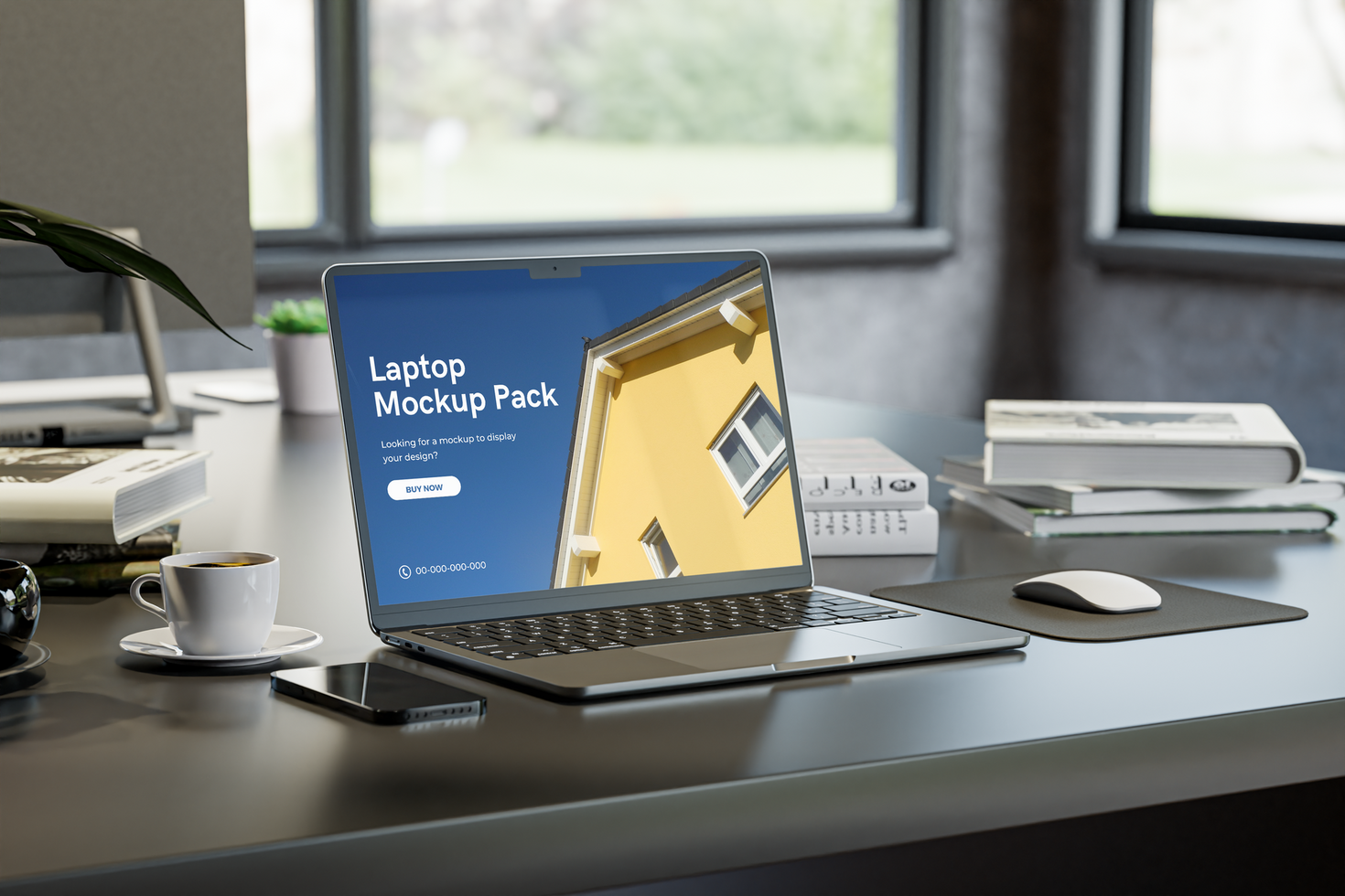 Laptop Device Mockup at Minimalist Interior psd