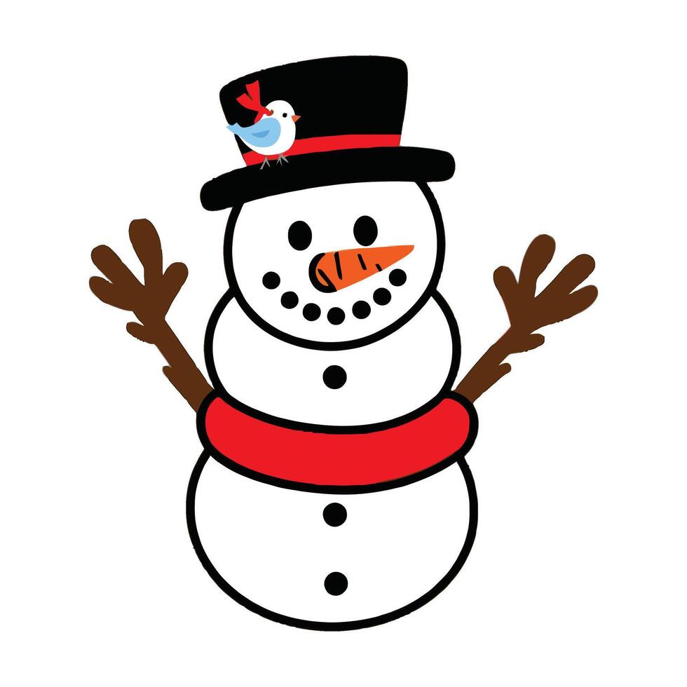 A cartoon snowman with a bird on his head vector