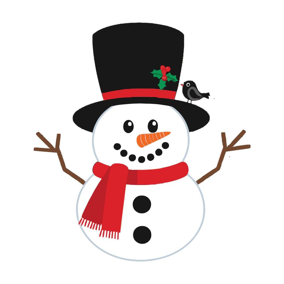 A cartoon snowman with a black hat and red scarf vector