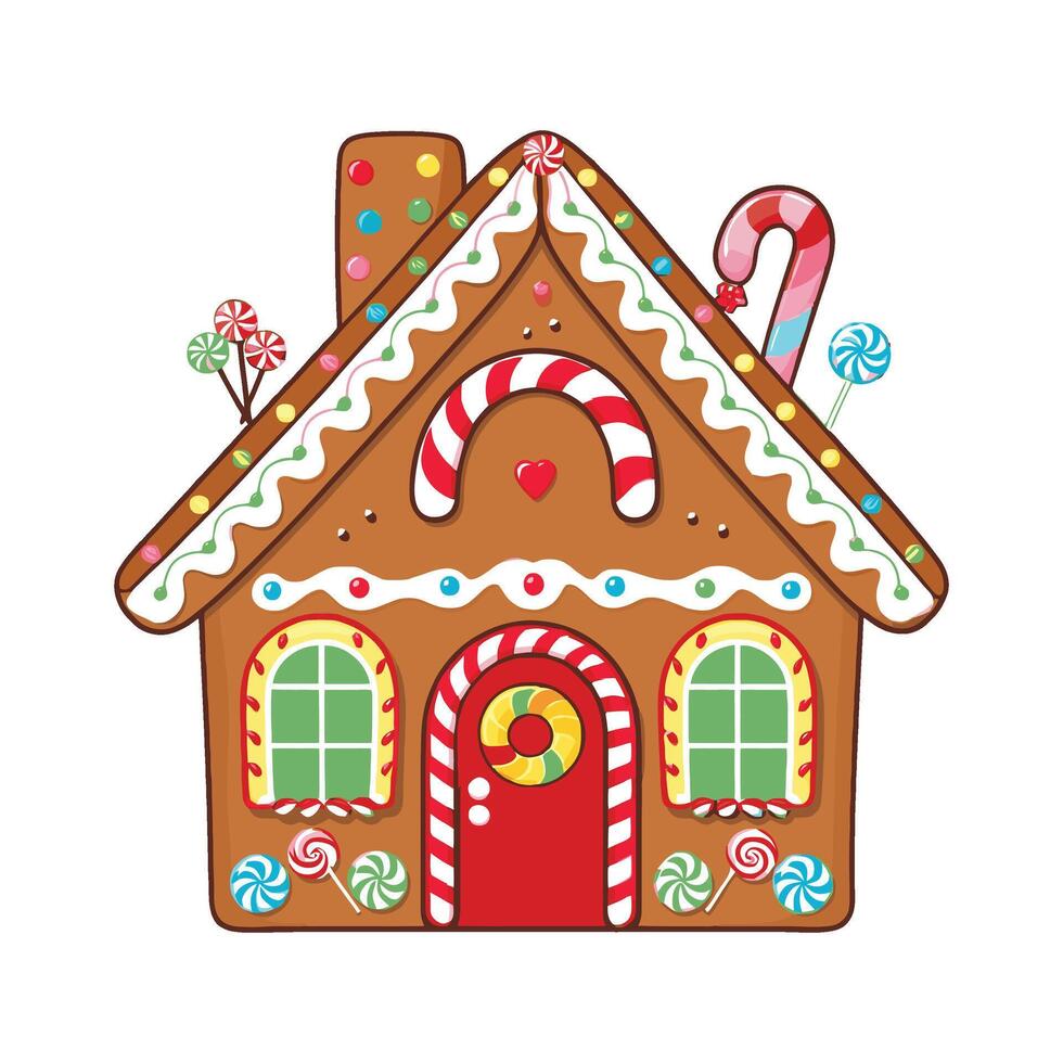 A gingerbread house with candy canes and candy vector