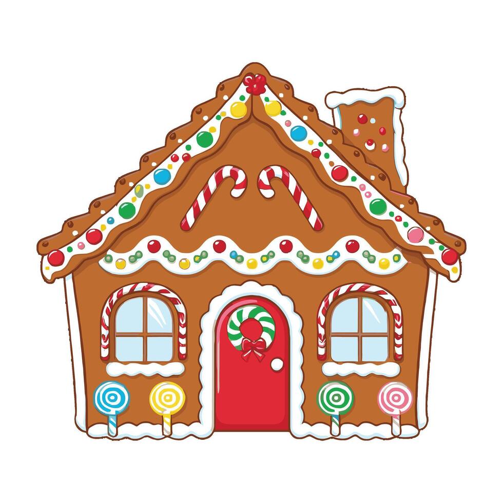 A gingerbread house with candy canes and candy vector