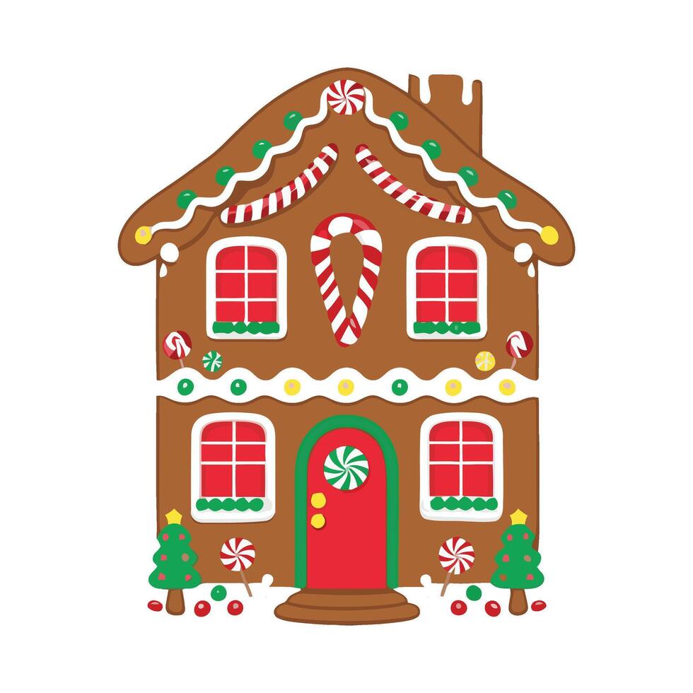 A gingerbread house with candy canes and decorations vector