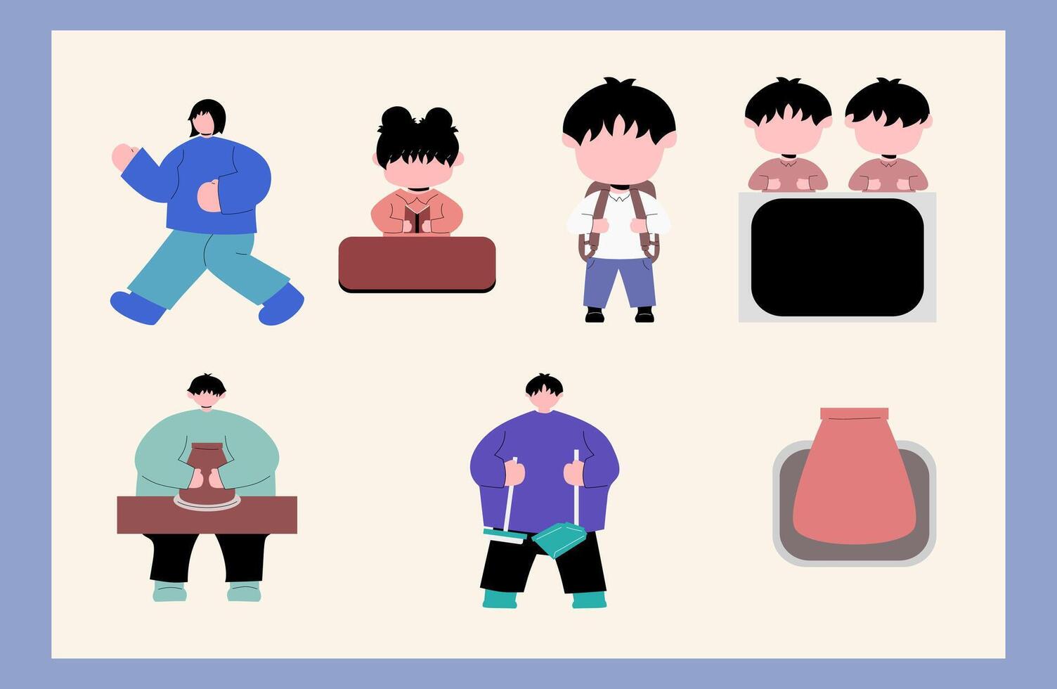 A set of people with different clothes and objects vector