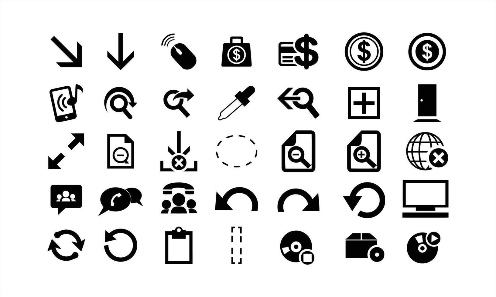 Many black solid computer interface symbols suitable for web design vector