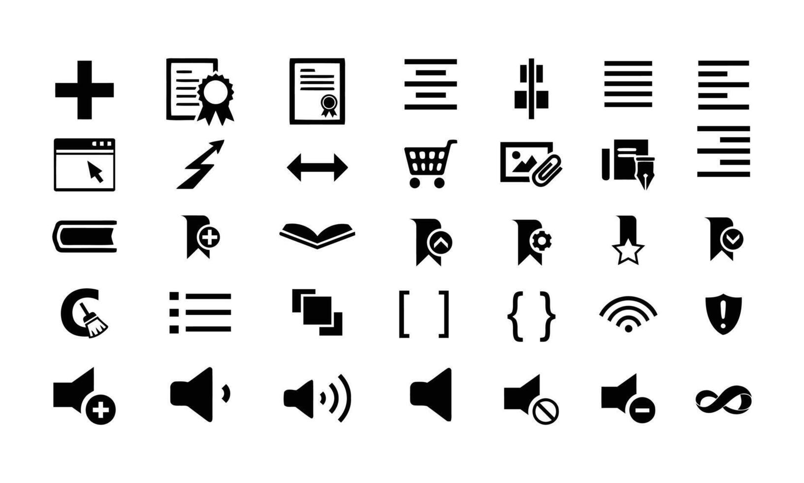 Collection of diverse black glyph icons for documents vector