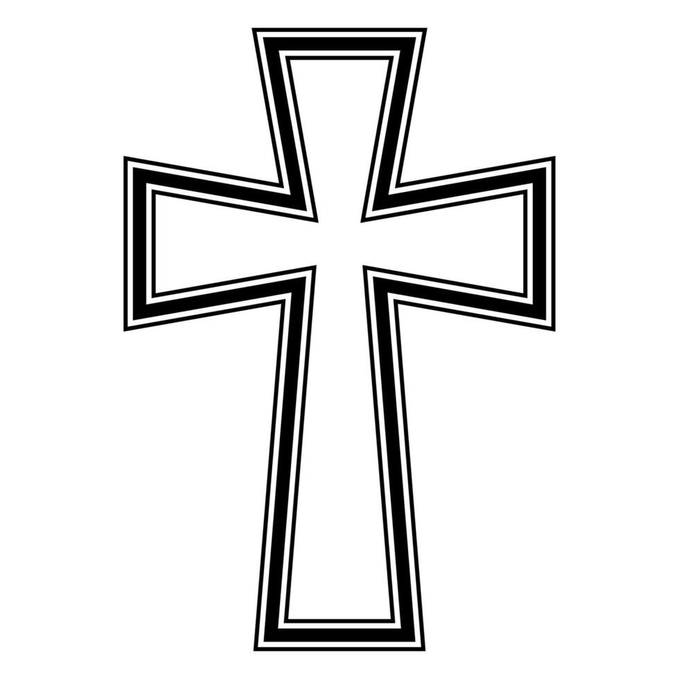 Black line cross white center, linear cross religion faith vector