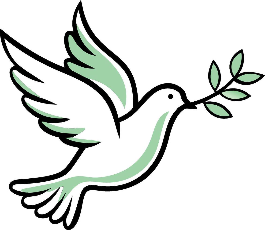 Flying Dove with olive branch. Symbol of peace, hope, love, freedom. No war concept vector