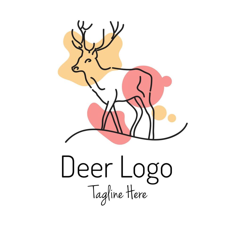 Deer line art logo illustration with dummy text on white background. vector