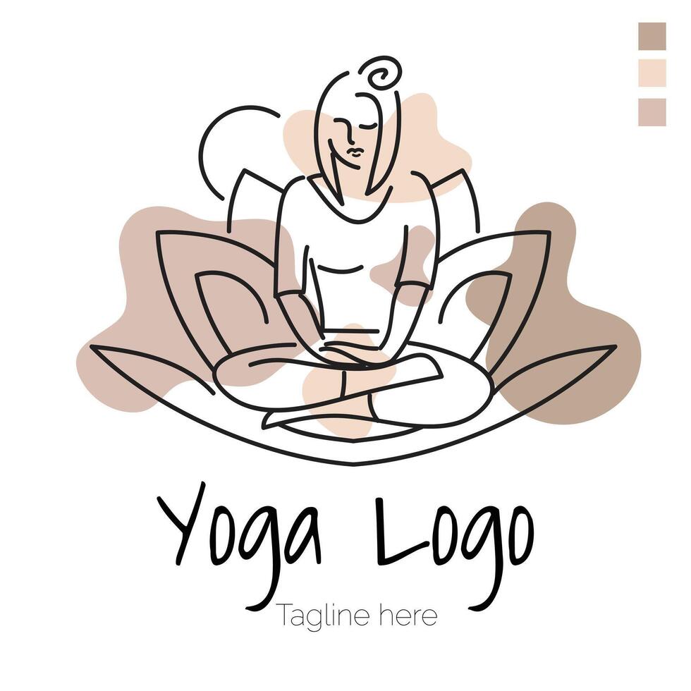 Yoga logo line art abstract design with healing illustration and dummy text. Lotus line art. Health and spa service icon or logo. vector