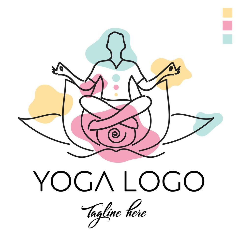 Yoga logo line art abstract design, Chakra Healing concept illustration with dummy text. Health and spa service icon or logo. vector