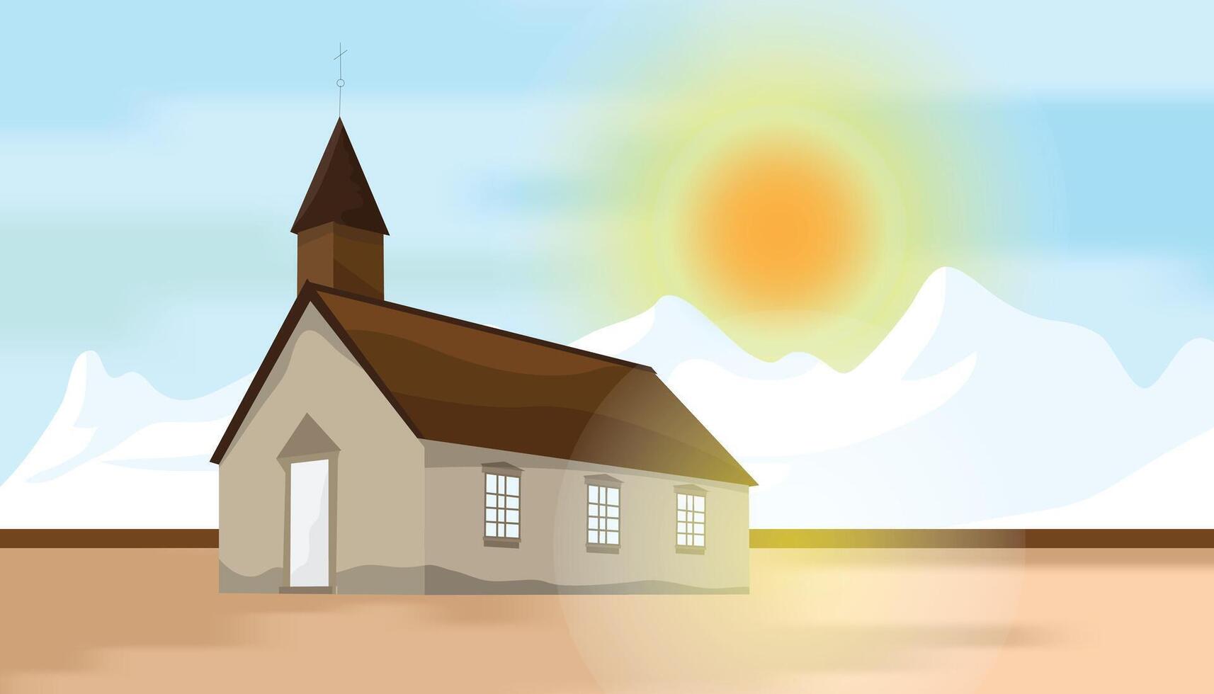 Isolated Church with beautiful nature landscape illustration background. vector