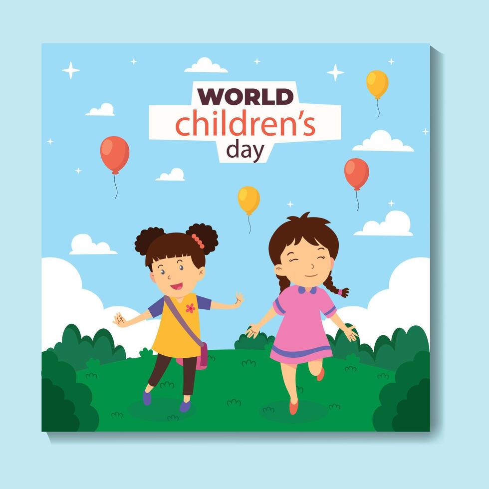 Happy childrens day with girl cartoon and balloons design, Happy World Children's Day vector