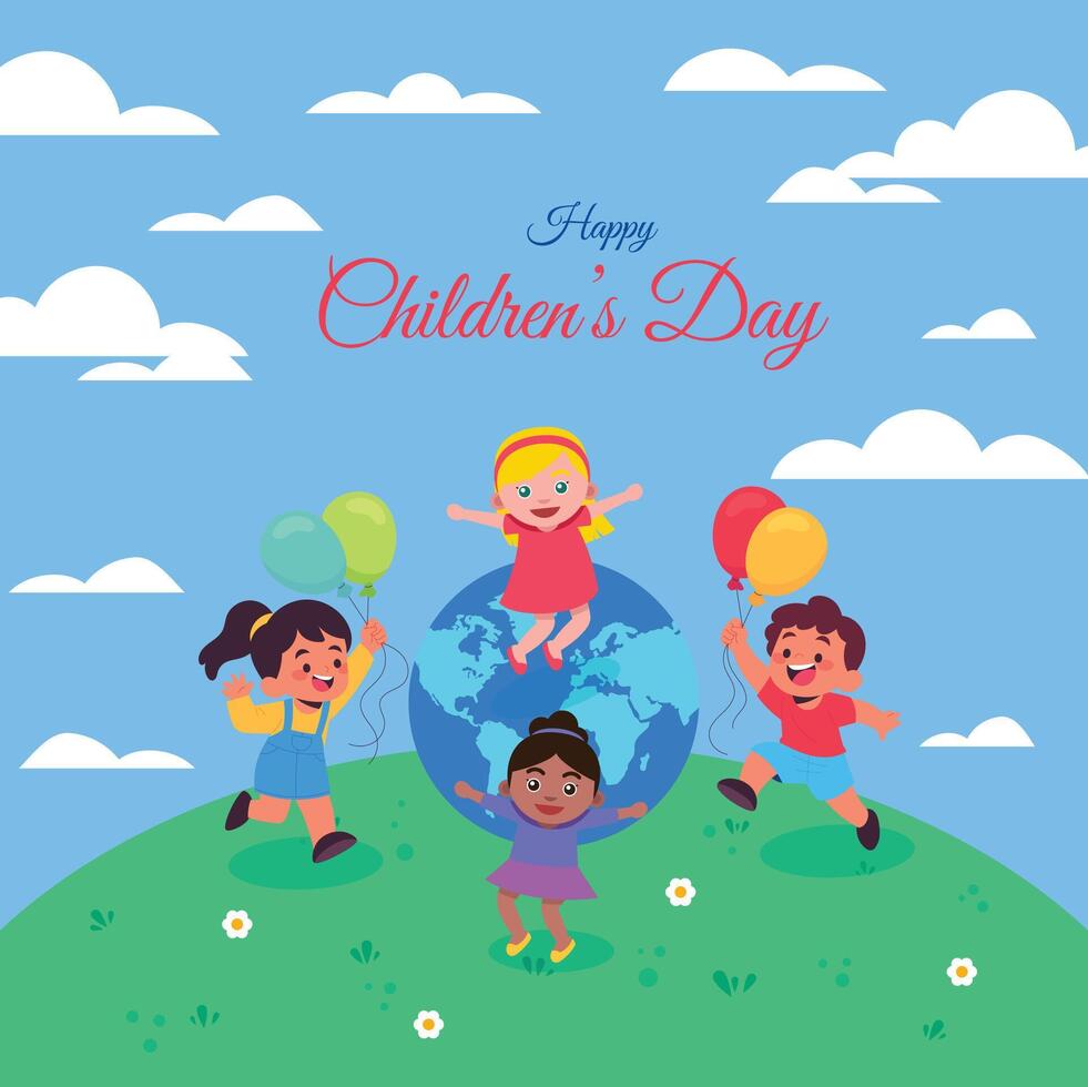 Happy Children's Day greeting card style vector