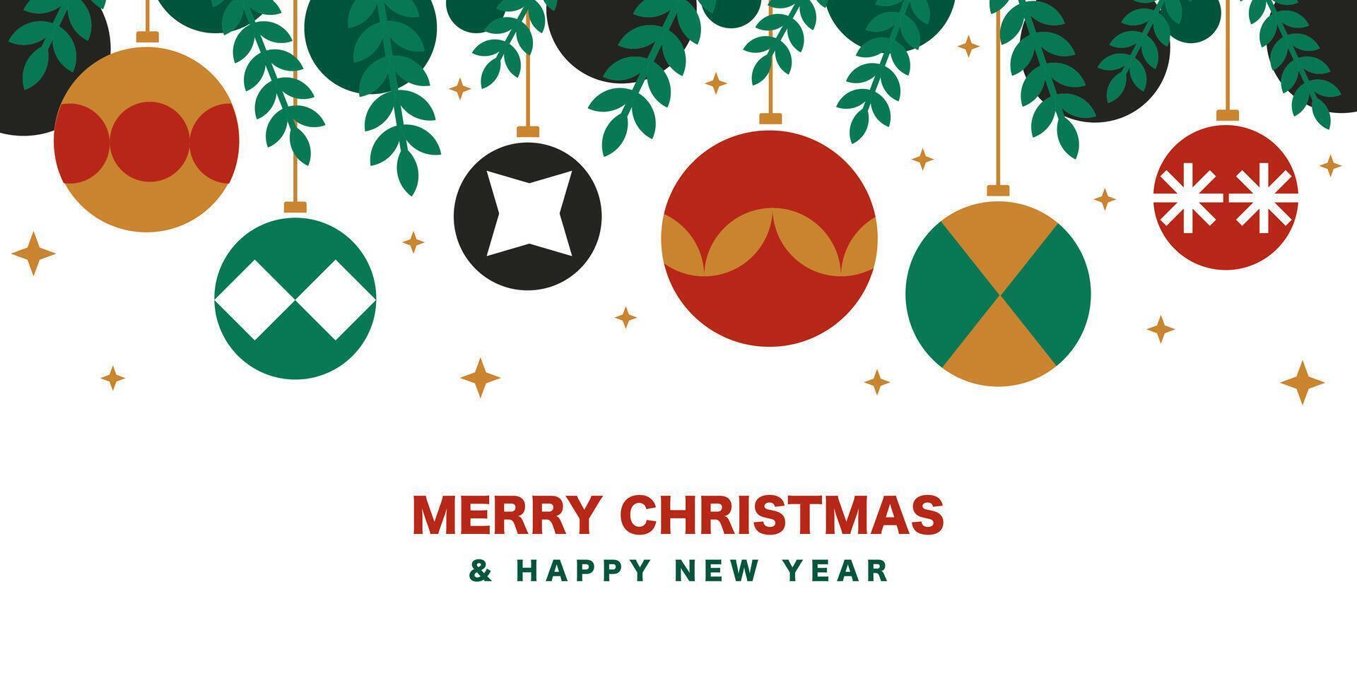 Modern Christmas Banner in Bauhaus Style, Minimalist Decorations with Tree Branches vector