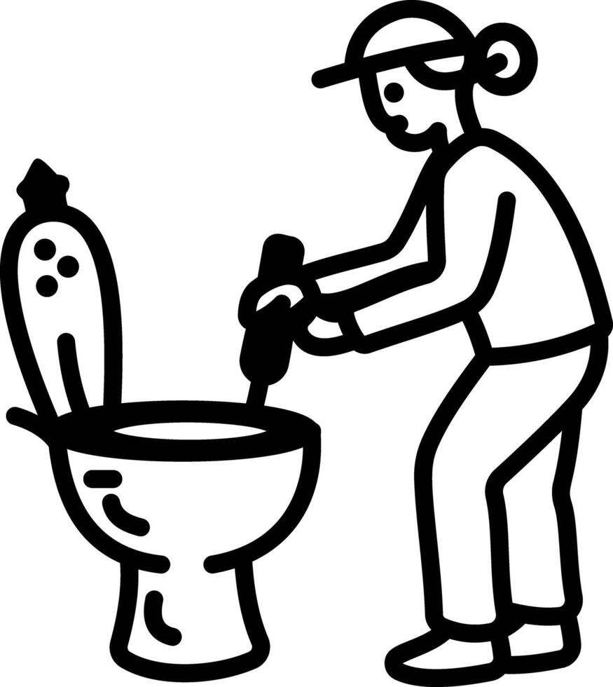 A hand drawn icon of a person cleaning toilet vector