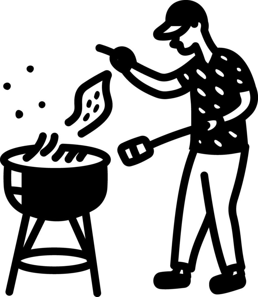 A hand drawn icon of a person cooking grill food vector