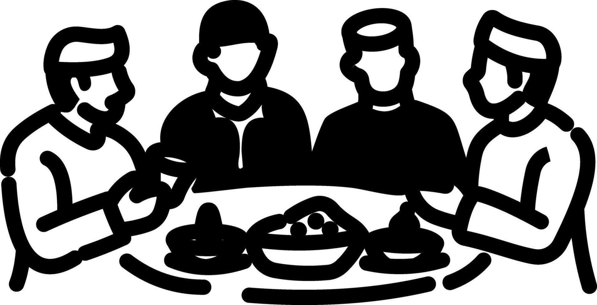 Doodle icon of a family eating iftar food together vector