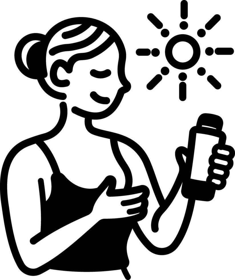 Hand drawn icon of woman applying sunscreen vector