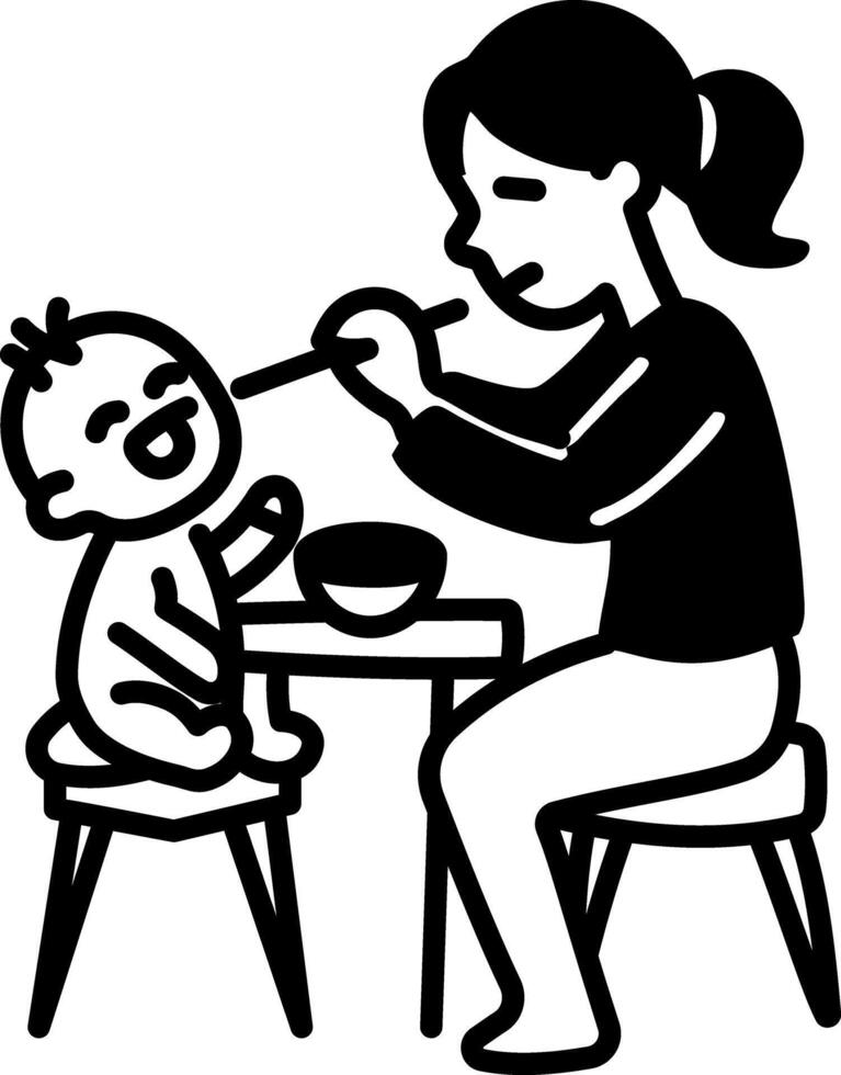 A mother feeding baby, hand drawn style icon vector