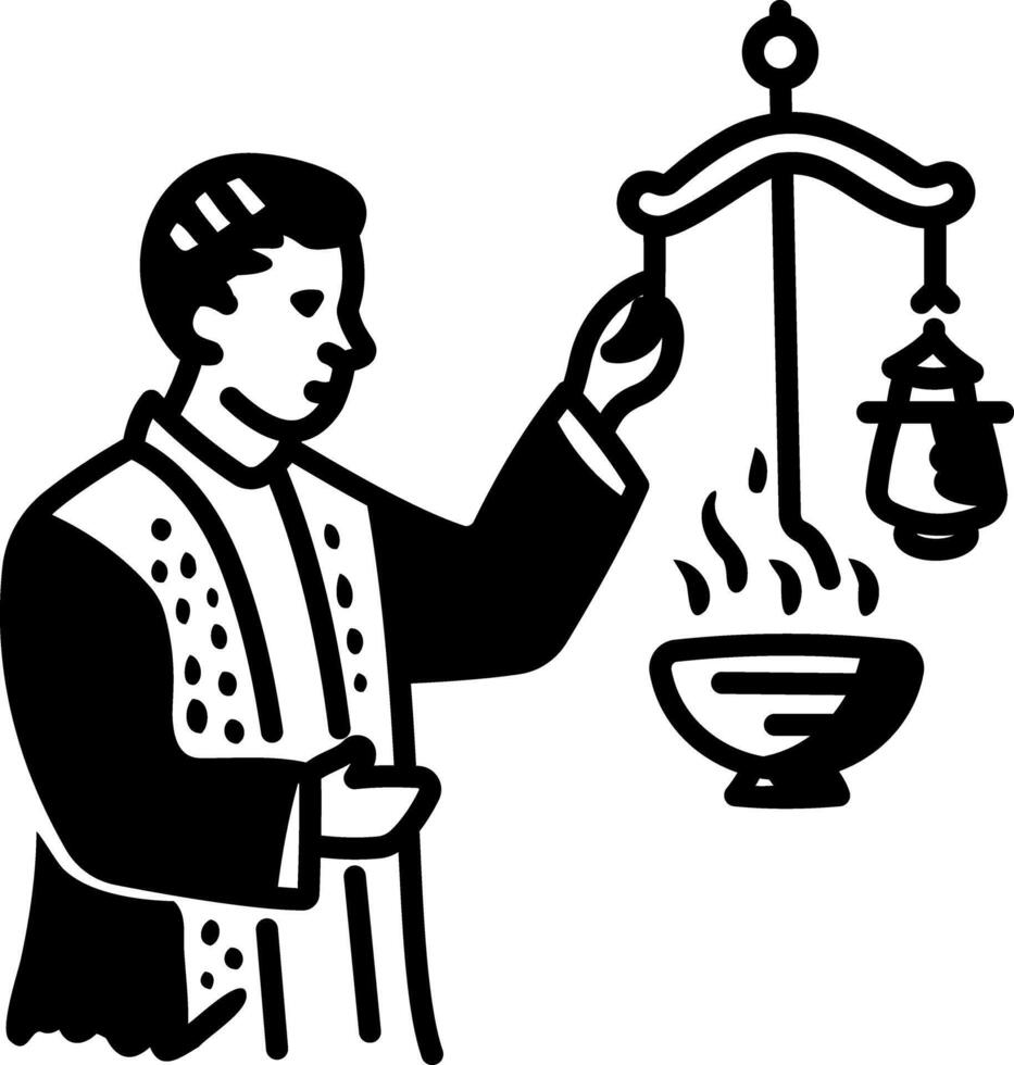 Doodle icon showing a priest holding church censer vector