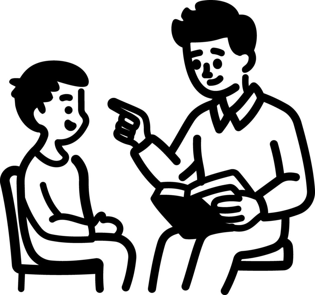 A father teaching his son, hand drawn icon vector