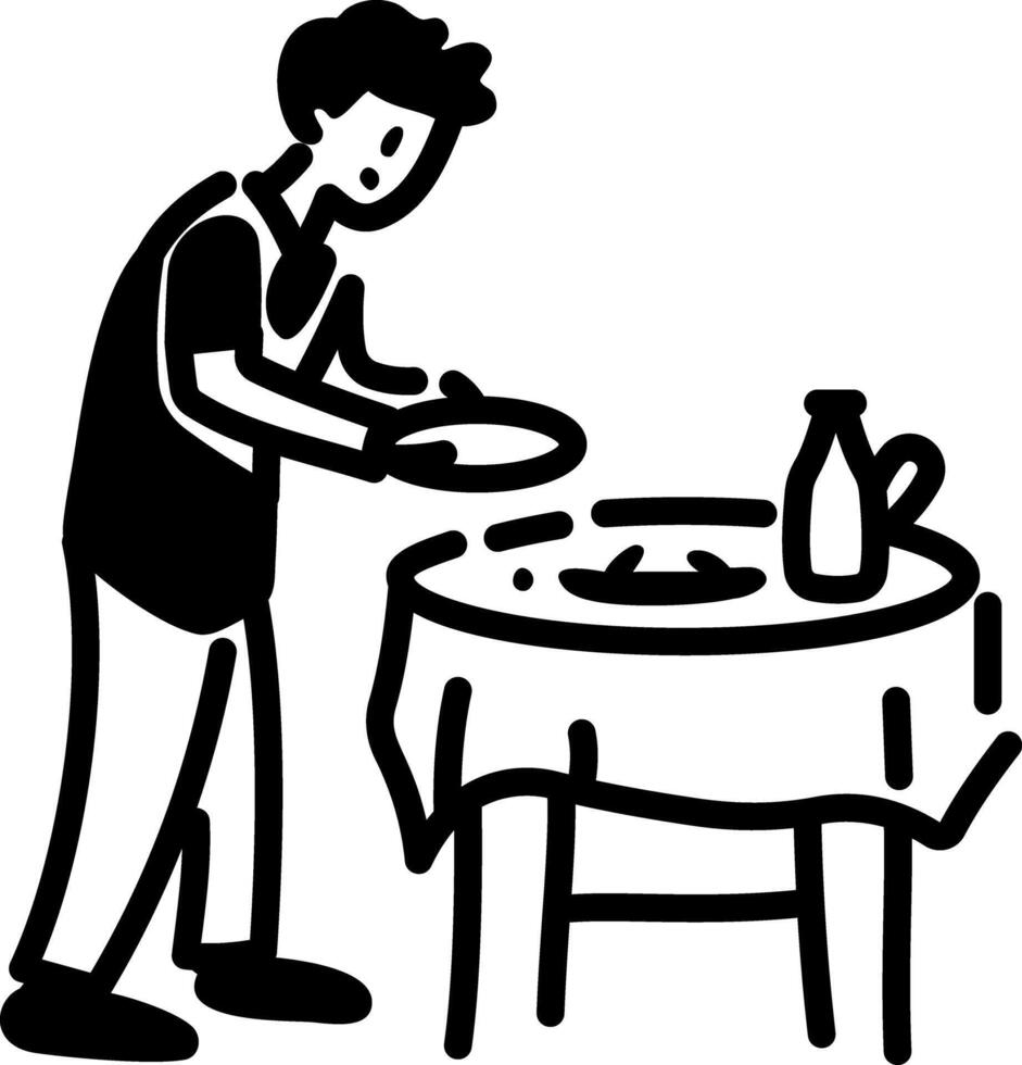 A hand drawn icon of a person cleaning table vector
