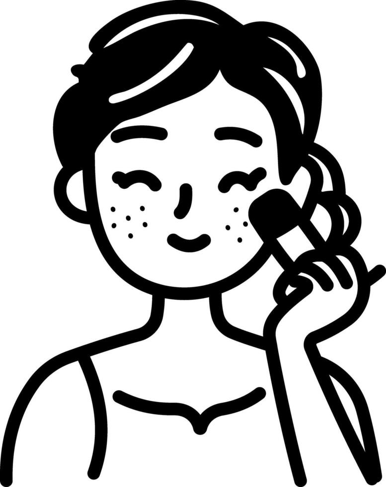 A hand drawn icon depicting a woman applying makeup vector