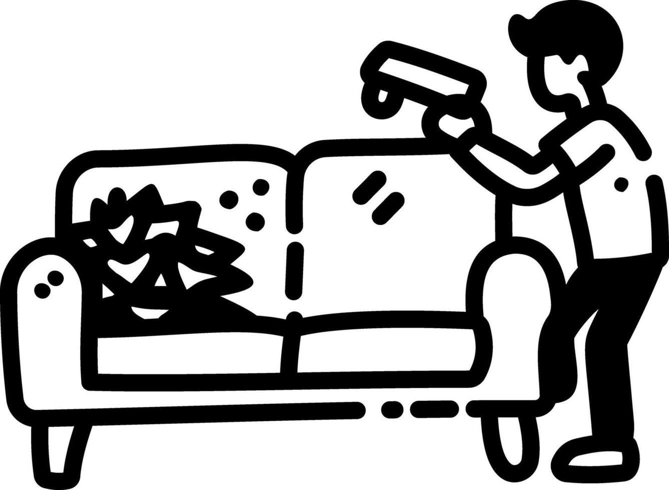 A hand drawn icon of a person cleaning sofa vector