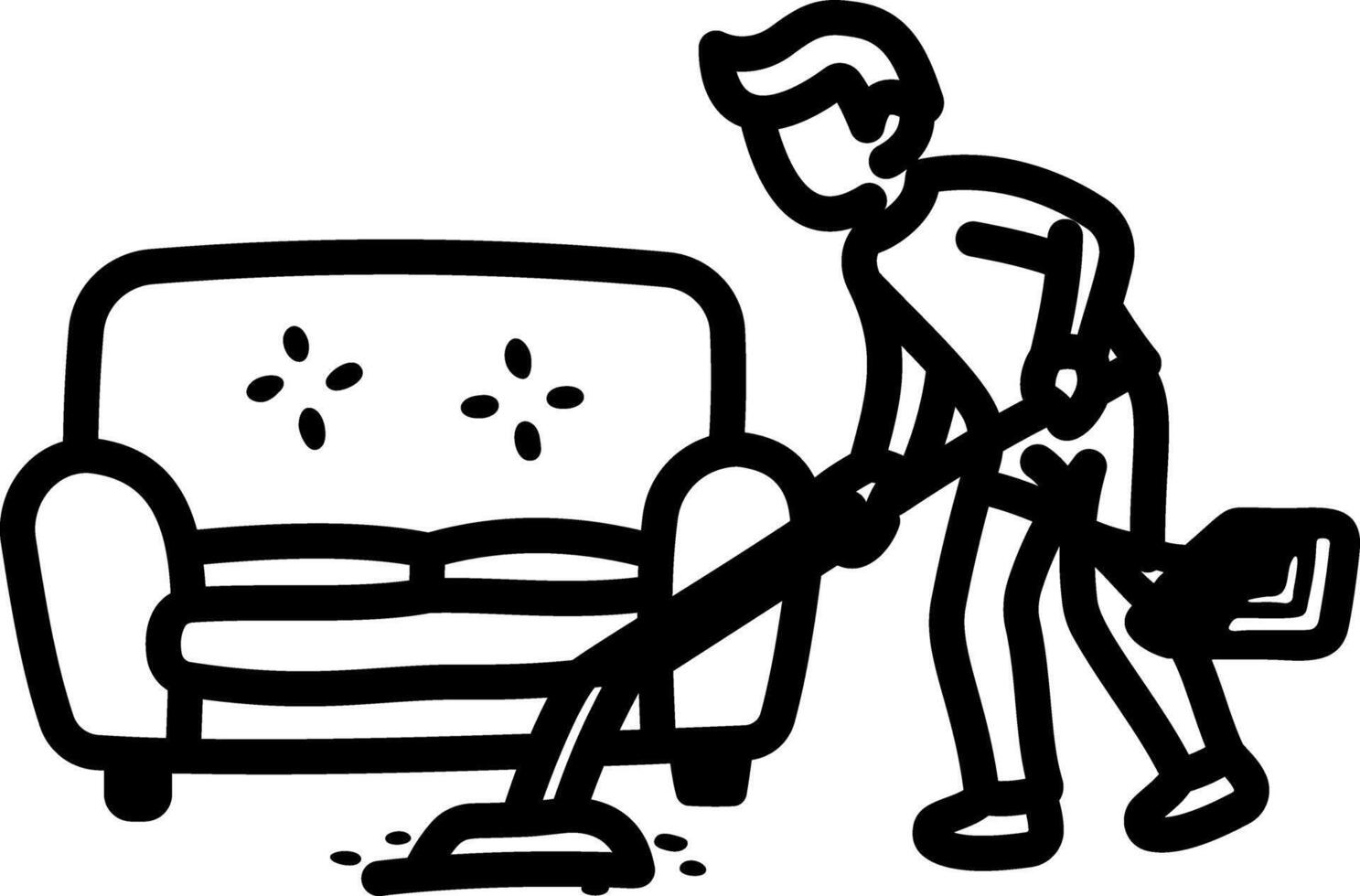 A person cleaning room with vacuum cleaner, hand drawn icon vector