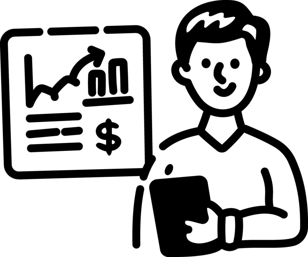 A hand drawn icon of a person presenting a financial report vector