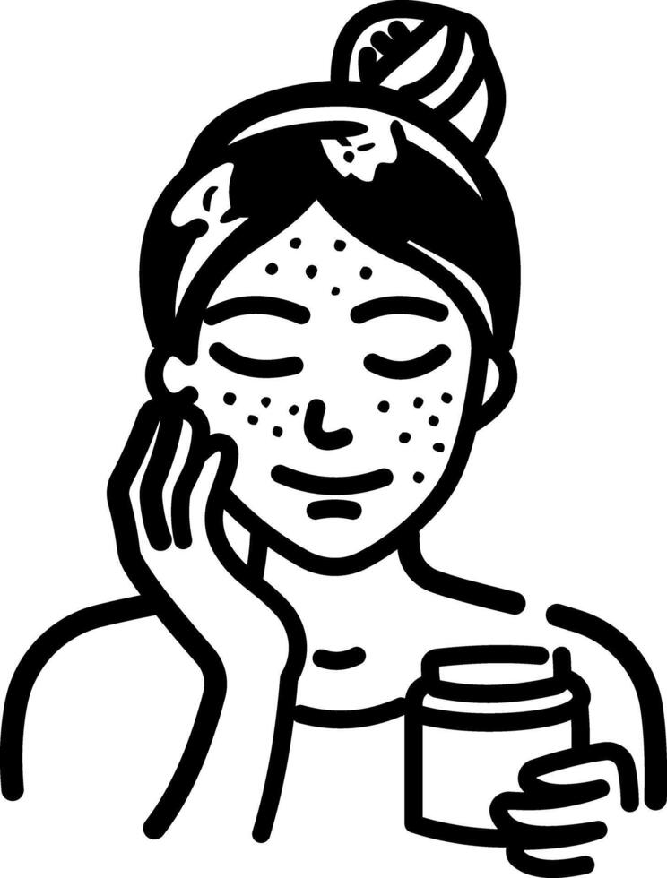 Woman applying cream on her face, doodle icon vector