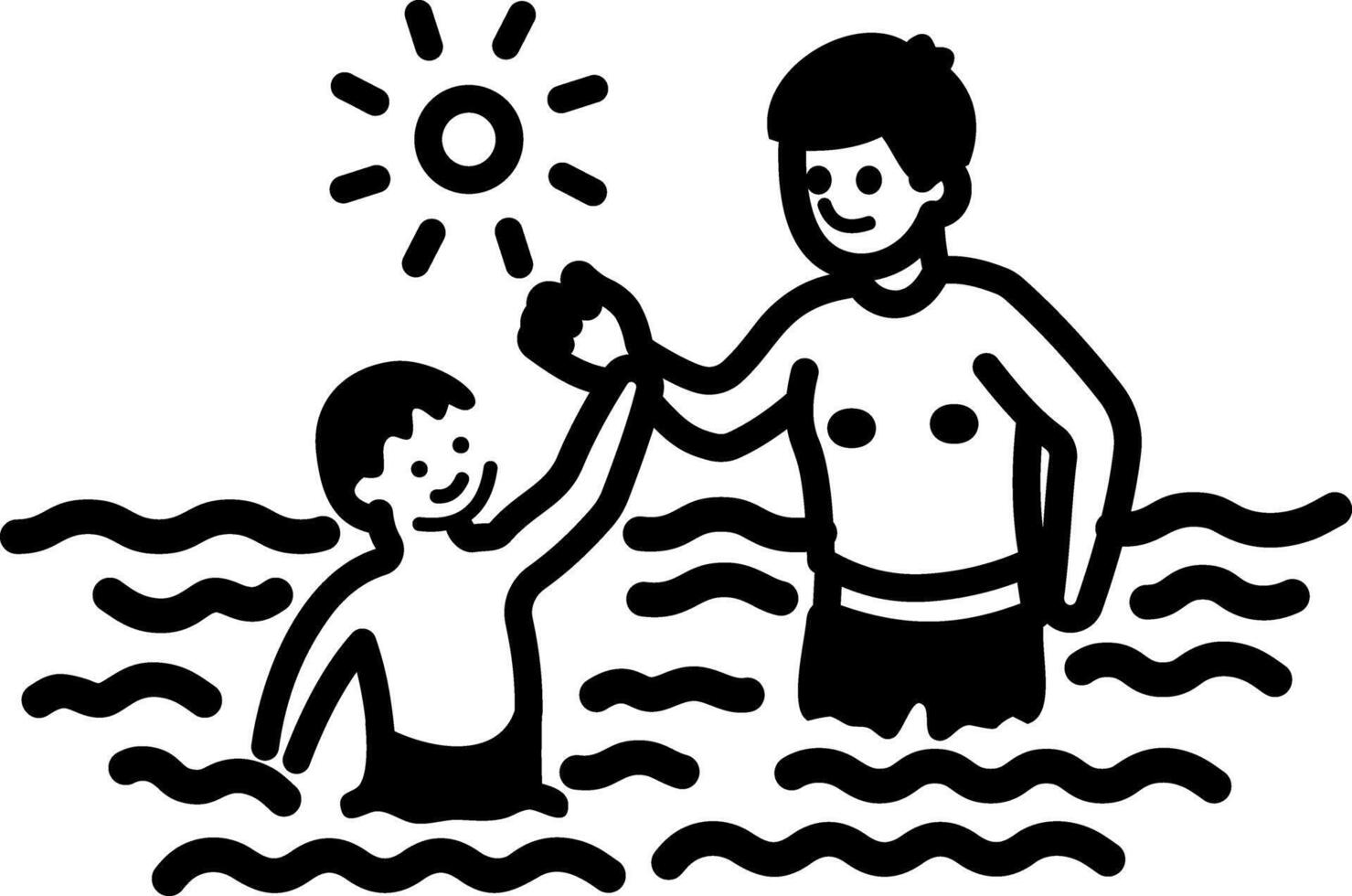 A doodle style icon depicting father and son swimming together vector