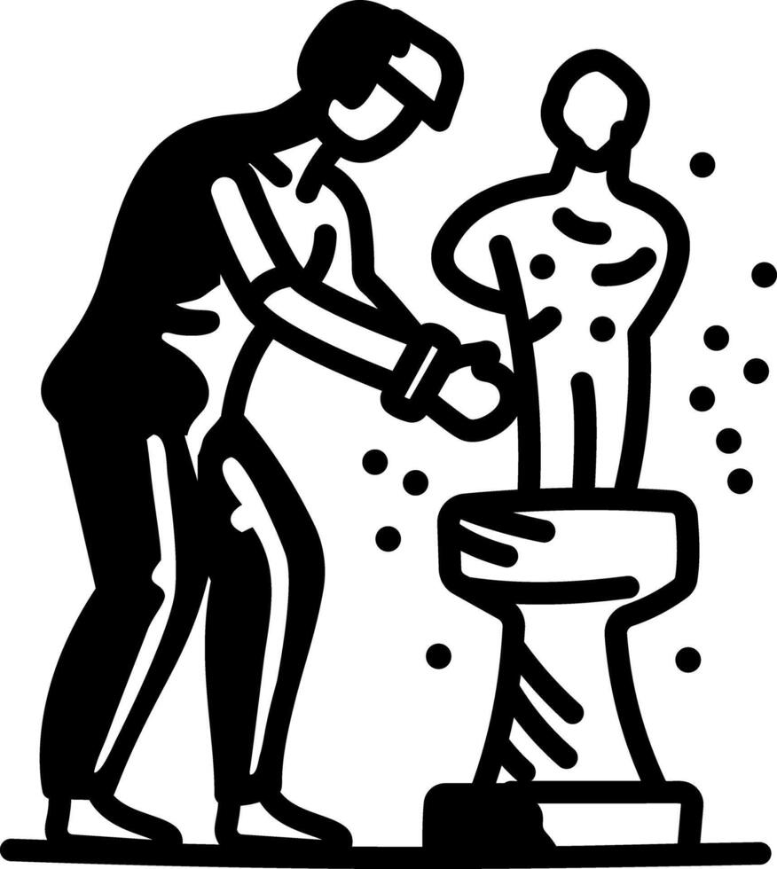 A man making sculpture, hand drawn icon vector