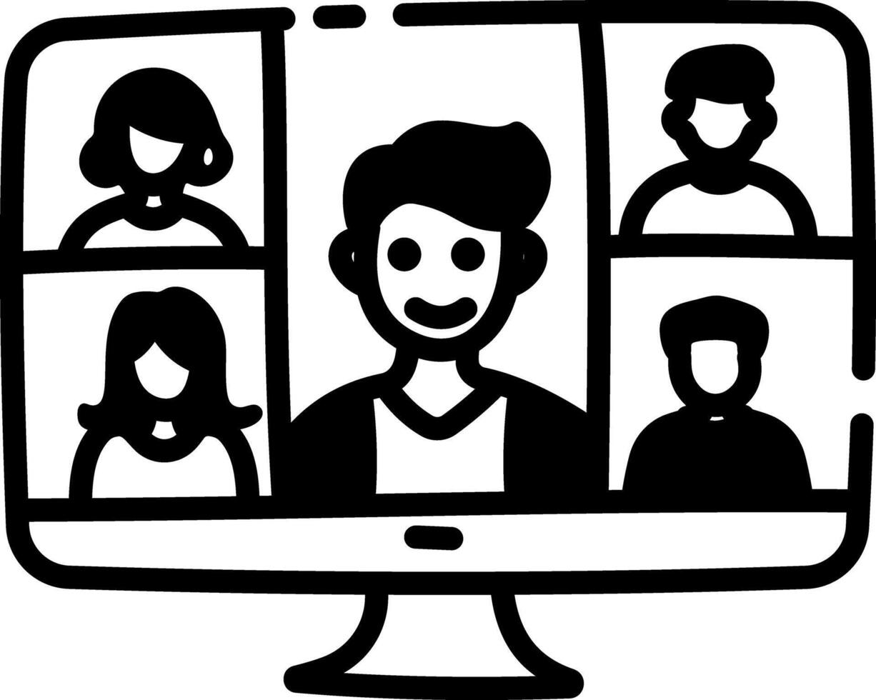 Doodle style icon of teleconference vector