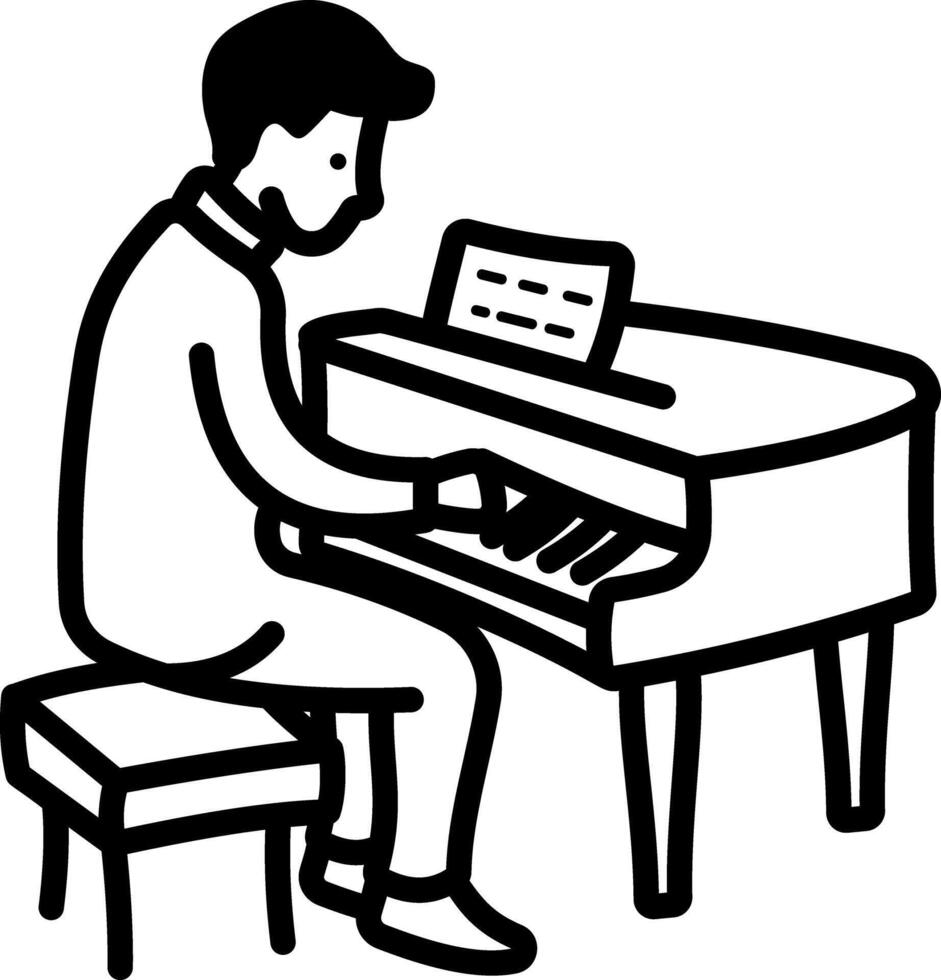 A person playing piano, hand drawn icon vector